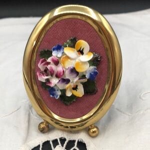 Vintage Cara China Porcelain Floral Art in Golden Frame Staffordshire England